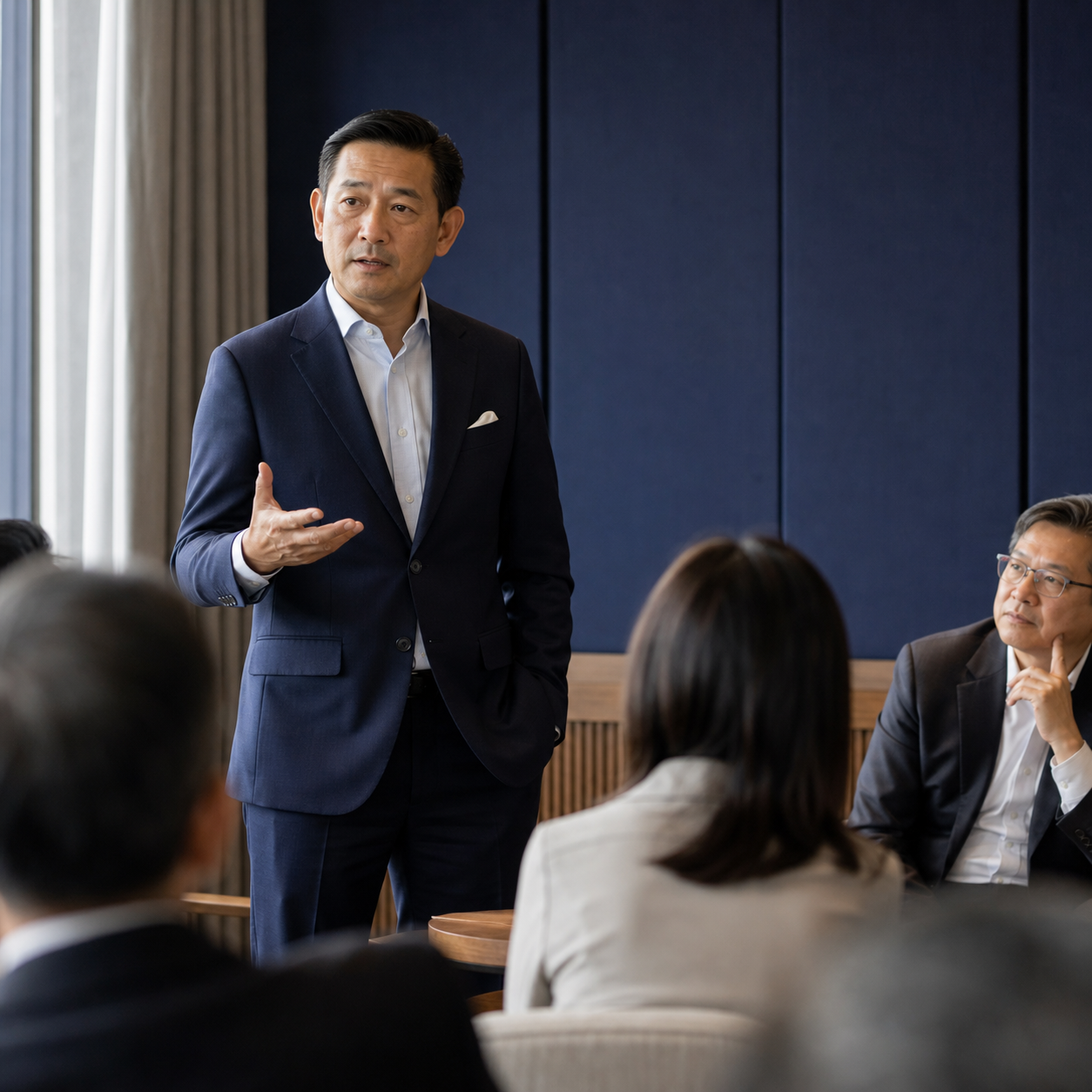 A senior executive speaking to a leadership team